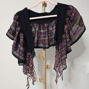 Elegant Black and Multicolor Women's Poncho‎